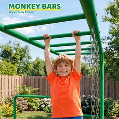 Jungle Gym Monkey Bars w/ Trapeze Swing 400lbs Weather-Resistant Outdoor Playset