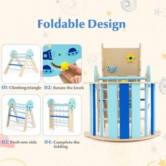 Pikler Triangle Set, 13 in 1 Astronaut Theme Foldable Wooden Montessori Toddl…