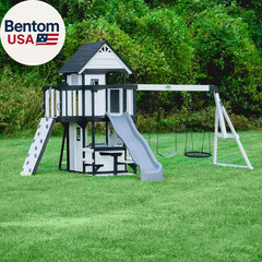 Backyard Discovery Canyon Creek White Cedar Wood Swing Set with Wave Slide, Club
