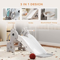 Toddler Slide with Climber Basketball Hoop and Ball Indoor Kids Slide with
