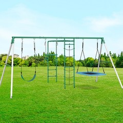 Large Metal Swing Set Backyard Playground Set Swings Set for Kids Outdoor 2 Seat