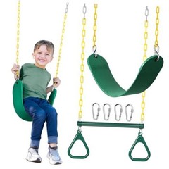 16″ Trapeze Swing Bar with Gym Ring & Toddler Swing, Swing Set 2 Green1