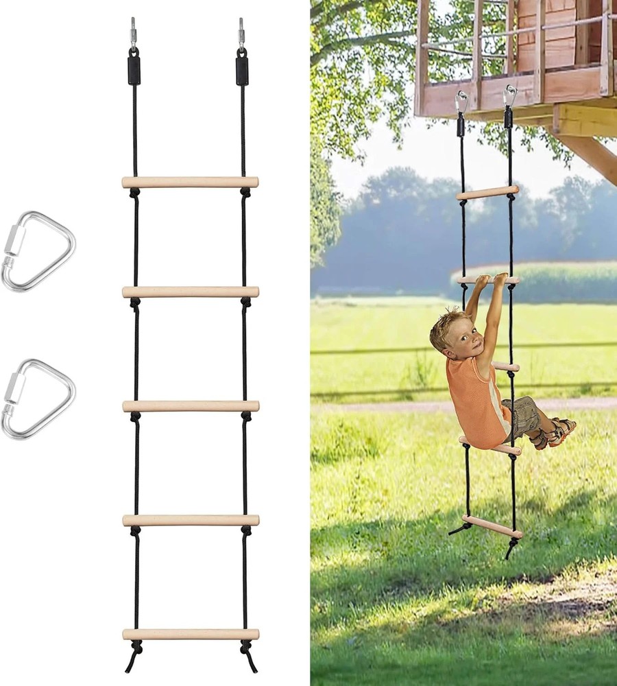 Rope Ladder for Kids Climbing Obstacle Wooden Swing Rope Ladder with 2 Hooks …
