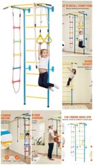 5 in 1 Kids Indoor Gym Playground Swedish Wall Ladder Children Home Climbing Gym