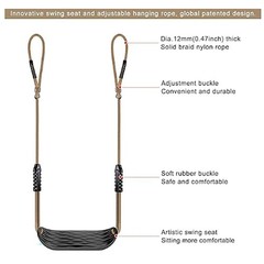 NEW – Box Worn – Swing Seat Adjustable Rope Tree Swing for Kids Black 2-Pack