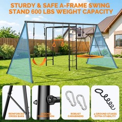 Metal Swing Set for Kids Outdoor Playground Sets Heavy-Duty w/Ladder Monkey Bars