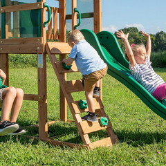 Backyard Discovery Buckley Hill Cedar Wood Swing Set with Wave Slide, Play Deck,