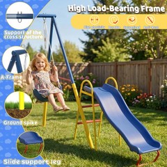 Swing Sets for Backyard with Kids Slide Outdoor Metal Playset 3 in 1 Swing Set
