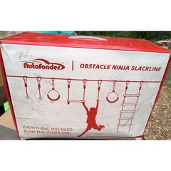 Obstacle Course Kit 2x50ft Ninja Slackline 7 Obstacles and Climbing Rope Ladder
