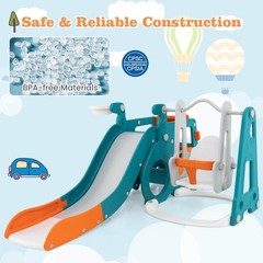 5-in-1 Toddler Slide Set w/ Basketball Hoop and Swing Baby Slide Playset Indoor