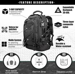 Miramrax Tactical Backpack for Men Military Daypack Black