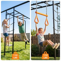 Heavy Duty Metal Swing Set Playground Set for Backyard w/Monkey Bar Climbing Net