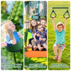 Hapfan 9.5ft Tall Heavy Duty Metal Outdoor Swing Set with 3 Swings & Trapeze Bar