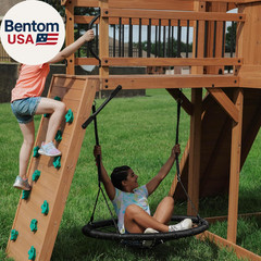 Sterling Point Cedar Wood Swing Set with Wave Slide, Raised Clubhouse, Wooden Br