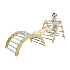 Wooden Climbing Frame Toddlers Baby Climbing Toys Triangle Set with Ramp & Arch