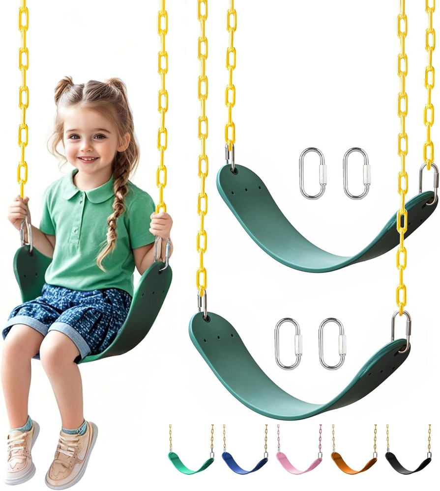 2 Pack Heavy Duty Swing Seats with 66″ Rust-Resistant Chains, Swing Set Accessor