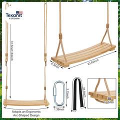 2 Pcs Wood Swing Seat Carbonized Hanging Wood Tree Swing with Adjustable Rope An