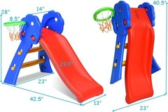 Tobogán de plástico para niños de interior (barandilla floral+aro de baloncesto)