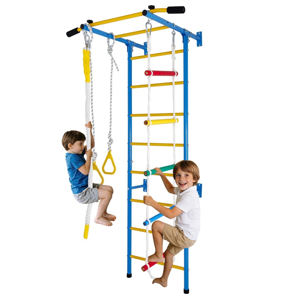 5 in 1 Wall Gym Playset With Rope Ladder Pull-up Bar Gymnastic Rings