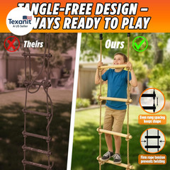 Wooden Rope Ladder for Kids – 6Ft Outdoor Climbing Ladder with Real Wood Rungs,