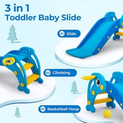 TOBBI 3 in 1 Kids Slide & Climber w/ Basketball Hoop&Ball, Baby Activity Center