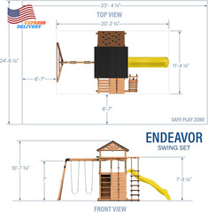 Endeavor Cedar Wood Swing Set with Wave Slide Play Deck Double Rock Wall Rope La