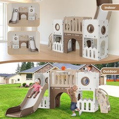 9in1 Large Kids Climber Slide Playset with Telescope, Basketball Hoop and Balls