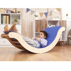 Costway 3-in-1 Kids Climber Set Wooden Arch Triangle Rocker w/ Ramp & Blue Mat