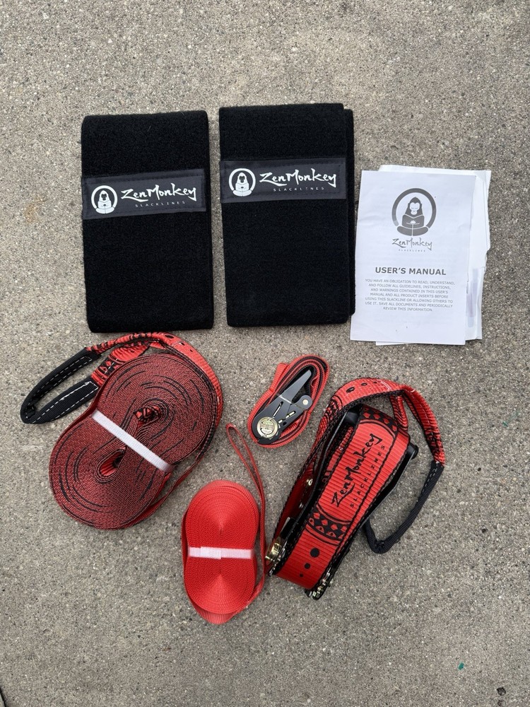 NEW Zen Monkey Slacklines Kit Complete Tightrope Set Tree Protectors Ratchets
