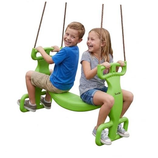Glider Swing for Kids – Outdoor Dual Swingset for Backyard Green/Brown