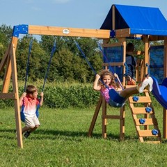 Kids Outdoor Cedar Wood Swing Set Play Set With Clubhouse Slide Rock Wall Ladder