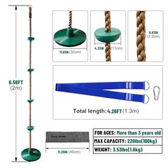 Tree Swing for Kids,Climbing Rope with Platforms,Disc Swing Seat Set Green