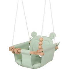 Pale Green Portable Indoor Outdoor Baby Swing Hammock w/ Toys, 6M-4Y Canvas Wood
