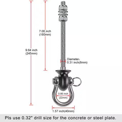 9.64 In. Stainless Steel 304 Heavy Duty Swing Hangers with 180° Swing and 1500 L