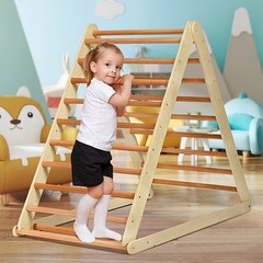 Foldable Wooden Climbing Triangle Indoor Home Climber w/ Ladder for Toddler Baby