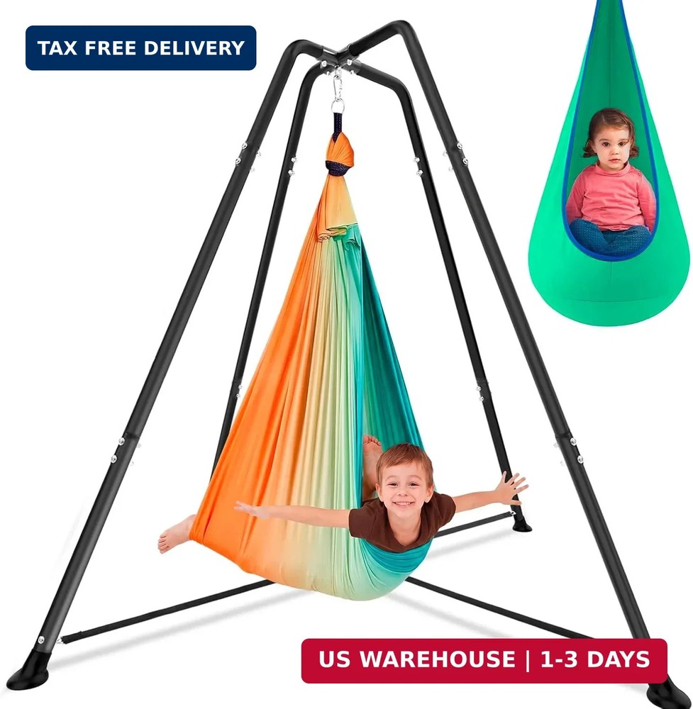 Sensory Swing Stand Frame with Pod Chair and Swing Set Kid Heavy Duty Metal Swin