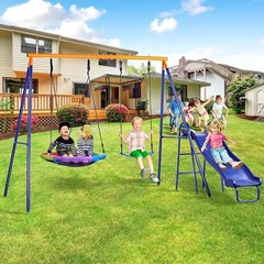 Lunafun Swing Set for Backyard 440lb with Slide Saucer Seat