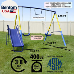 My First Metal Swing Set with Slide, 4 Kids Max, Blue, Yellow