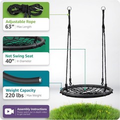 Kids Saucer Swing Seat 40 Inch Heavy Duty 220lbs Web Style Outdoor Playground