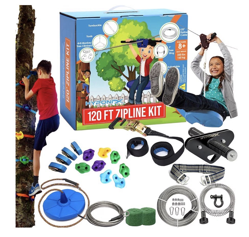 120FT Zipline for Backyard Kids and Adults Up to 350 lbs – Zip Line Playset Kit