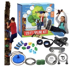 120FT Zipline for Backyard Kids and Adults Up to 350 lbs – Zip Line Playset Kit