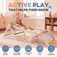 9-in-1 Pikler Triangle Set for Toddlers, Foldable Montessori Climbing Toys In…