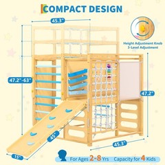9-in-1 Indoor Jungle Gym, Wooden Toddler Jungle Gym Playground Set, Wood Outdoor