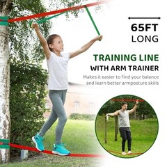 Kids Ninja Warrior Obstacle Course – 65ft Slackline Kit with 10 Accessories, Swi