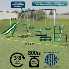 Metal Swing Set Outdoor Backyard Kids Ages 3-8 2 Swings Standing Swing