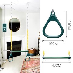 Gym Rings Trapeze Swing Bar Heavy Duty 47″ Chain Swing Set 16″ Green