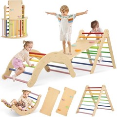 Pikler Triangle Set, 7-in-1 Foldable Climbing Toys for Toddlers 1-6 Years Old