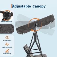 3-Person Outdoor Patio Swing with Adjustable Canopy, Breathable Fabric, 600 lbs