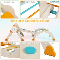 Climbing Toy Set w/ Arch, Foldable Ladder & Wooden Indoor Playground Jungle Gym