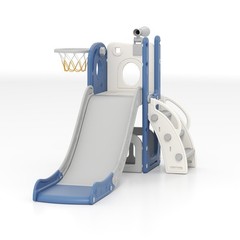 6 in 1 Toddler Slide with Basketball & Telescope, Indoor Playset for Age 1-3